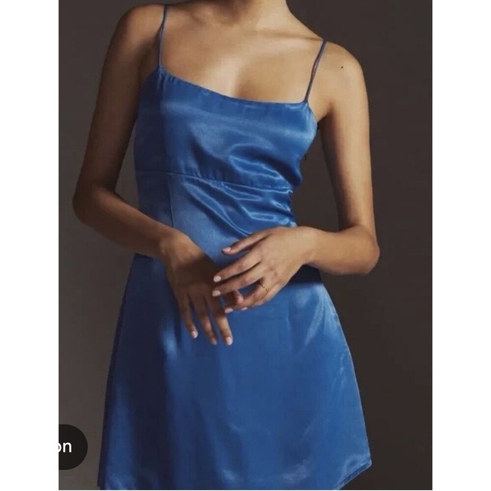 Anthropologie Mini Slip Dress Size 8 Blue Tank Open Back